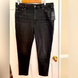 NWT Ralph Lauren Black Jeans: High-Rise Skinny Ankle, 5-Pockets, Leather Logo 32